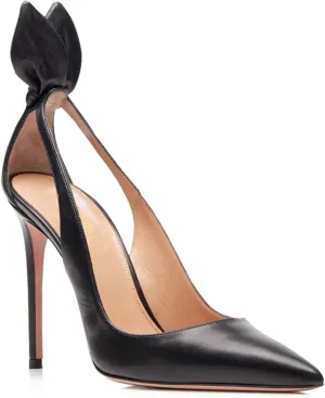MOOMMO Women Stiletto Heels Pumps with Bow Pointed Toe Dress Pumps 3" Thin High Heel Closed Pointy Toe Sandals Slip On Back Bow Cut-Out Dress Cute Wedding Heels Sexy 4-11 M US