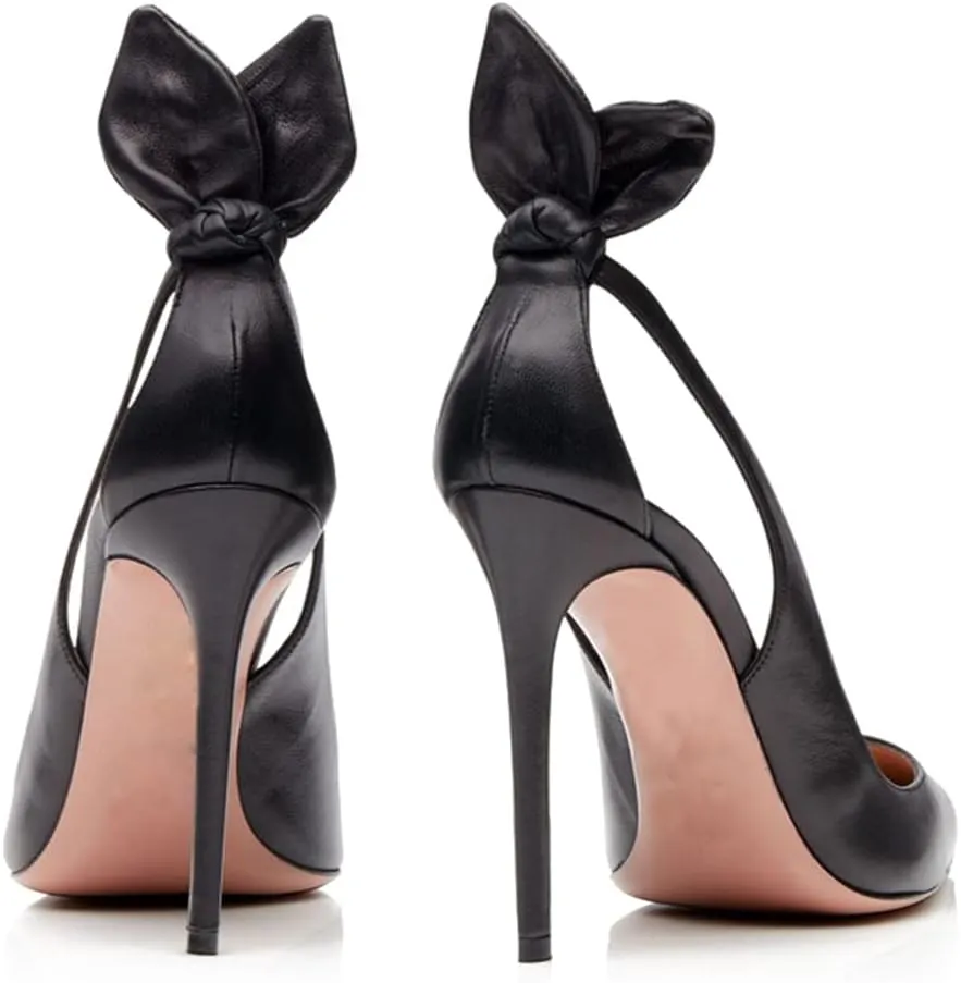 MOOMMO Women Stiletto Heels Pumps with Bow Pointed Toe Dress Pumps 3" Thin High Heel Closed Pointy Toe Sandals Slip On Back Bow Cut-Out Dress Cute Wedding Heels Sexy 4-11 M US