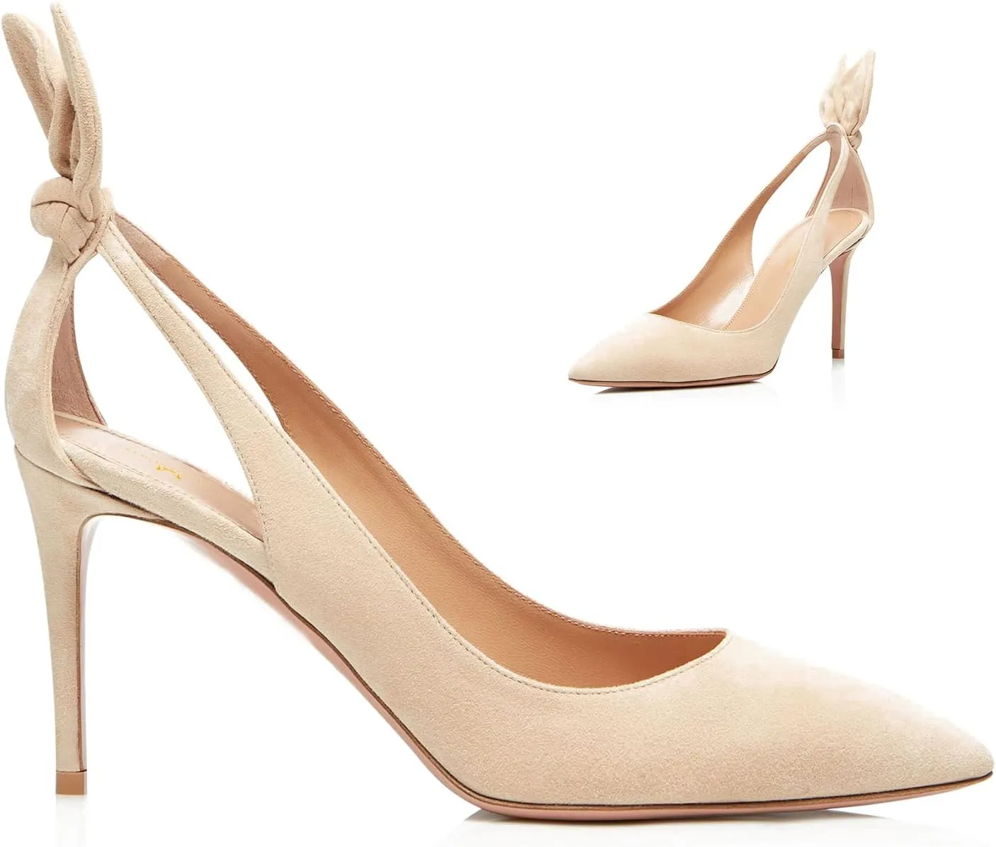 MOOMMO Women Stiletto Heels Pumps with Bow Pointed Toe Dress Pumps 3" Thin High Heel Closed Pointy Toe Sandals Slip On Back Bow Cut-Out Dress Cute Wedding Heels Sexy 4-11 M US