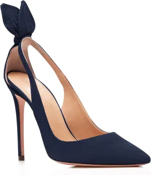 MOOMMO Women Stiletto Heels Pumps with Bow Pointed Toe Dress Pumps 3" Thin High Heel Closed Pointy Toe Sandals Slip On Back Bow Cut-Out Dress Cute Wedding Heels Sexy 4-11 M US