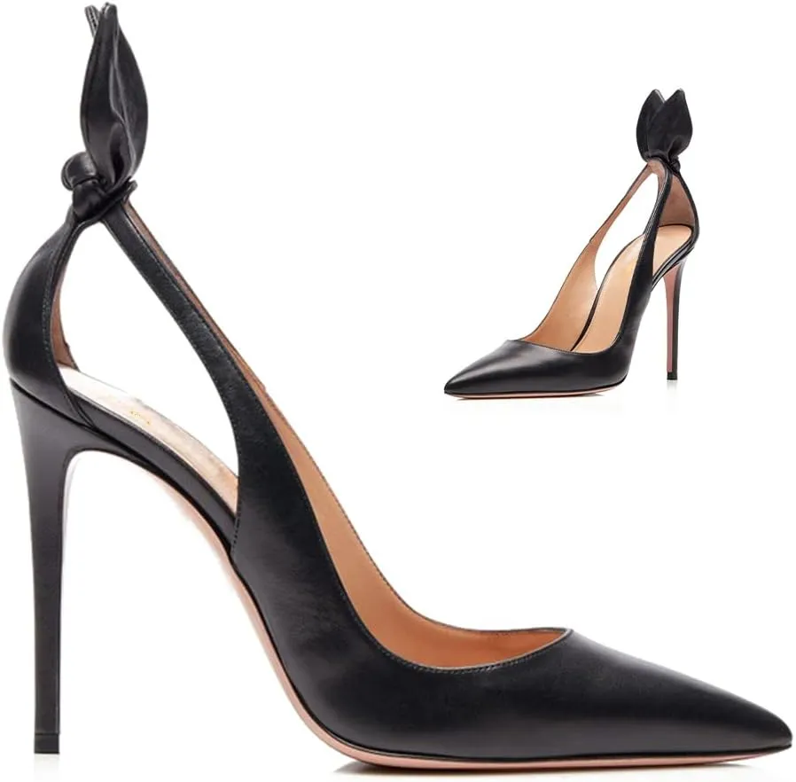 MOOMMO Women Stiletto Heels Pumps with Bow Pointed Toe Dress Pumps 3" Thin High Heel Closed Pointy Toe Sandals Slip On Back Bow Cut-Out Dress Cute Wedding Heels Sexy 4-11 M US