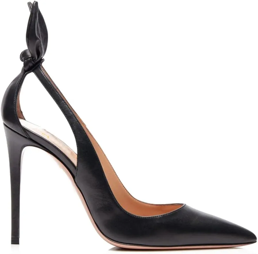 MOOMMO Women Stiletto Heels Pumps with Bow Pointed Toe Dress Pumps 3" Thin High Heel Closed Pointy Toe Sandals Slip On Back Bow Cut-Out Dress Cute Wedding Heels Sexy 4-11 M US