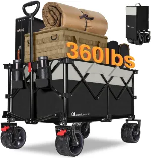 MOON LENCE Collapsible Foldable Wagon Cart, 220L Large Weight Capacity Folding Utility Wagon with All-Terrain Big Wheels, Utility Cart Wagon for Garden, Grocery, Shopping, Camping, Beach, Picnics