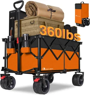 MOON LENCE Collapsible Foldable Wagon Cart, 220L Large Weight Capacity Folding Utility Wagon with All-Terrain Big Wheels, Utility Cart Wagon for Garden, Grocery, Shopping, Camping, Beach, Picnics