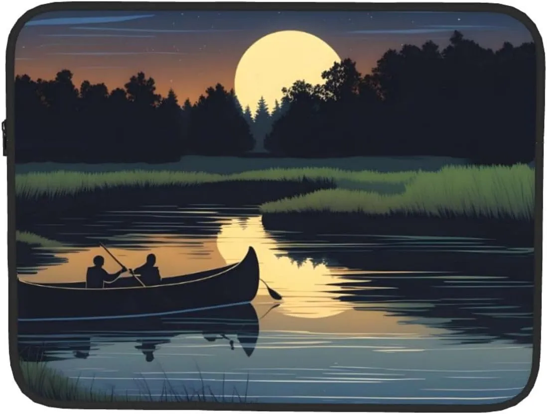 Moonlit Canoe River Pattern Shockproof Portable Laptop 15 inch Sleeve Bag for Men and Women - Ideal for Business Travel, School, and Daily Use