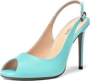 MOVINSTEPS Womens Peep Toe Slingback Buckle Solid Fashion Matte Evening Stiletto High Heel Pumps Shoes 4 Inch