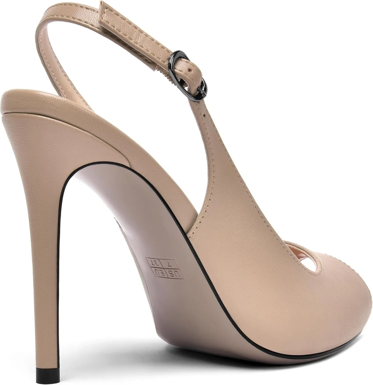 MOVINSTEPS Womens Peep Toe Slingback Buckle Solid Fashion Matte Evening Stiletto High Heel Pumps Shoes 4 Inch