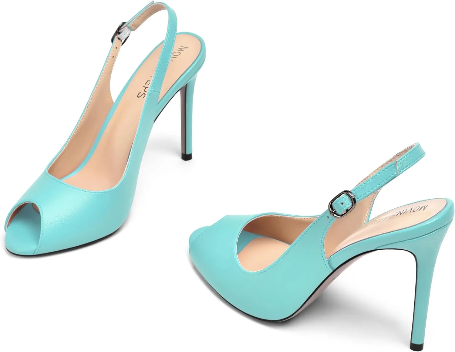 MOVINSTEPS Womens Peep Toe Slingback Buckle Solid Fashion Matte Evening Stiletto High Heel Pumps Shoes 4 Inch