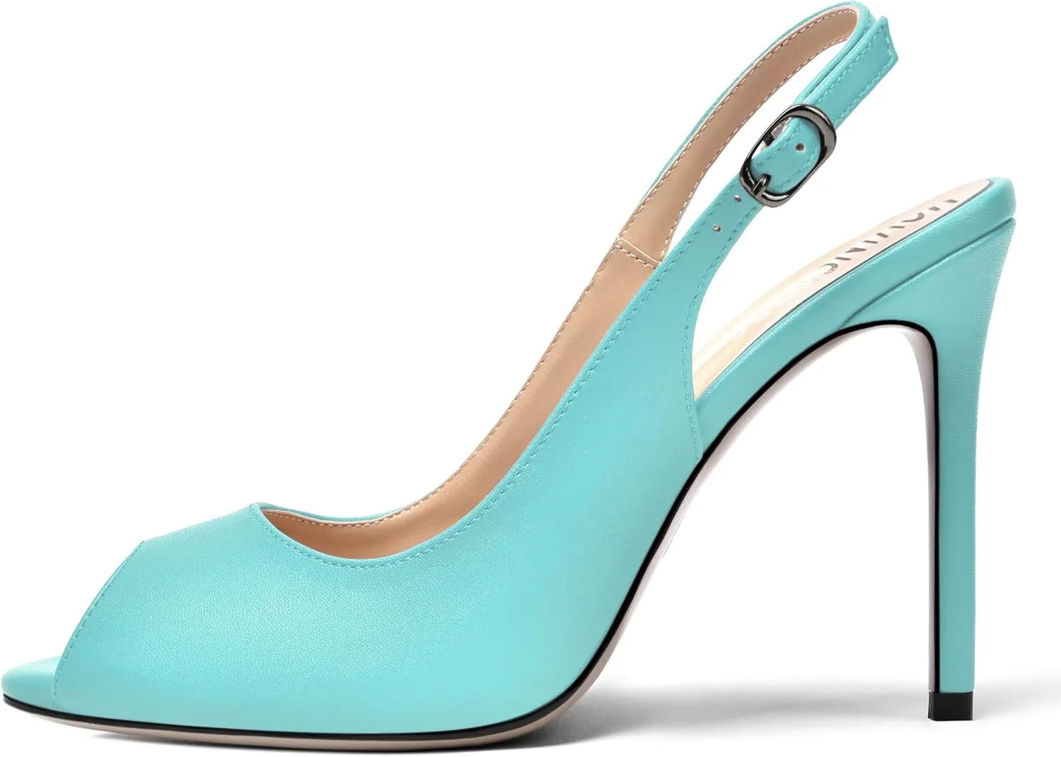 MOVINSTEPS Womens Peep Toe Slingback Buckle Solid Fashion Matte Evening Stiletto High Heel Pumps Shoes 4 Inch