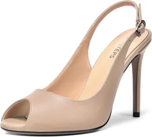 MOVINSTEPS Womens Peep Toe Slingback Buckle Solid Fashion Matte Evening Stiletto High Heel Pumps Shoes 4 Inch