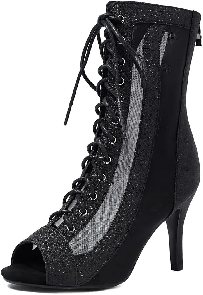 MRKEWUNEY Classic Womens Gladiator Booties Lace Up Stiletto Heels Booties