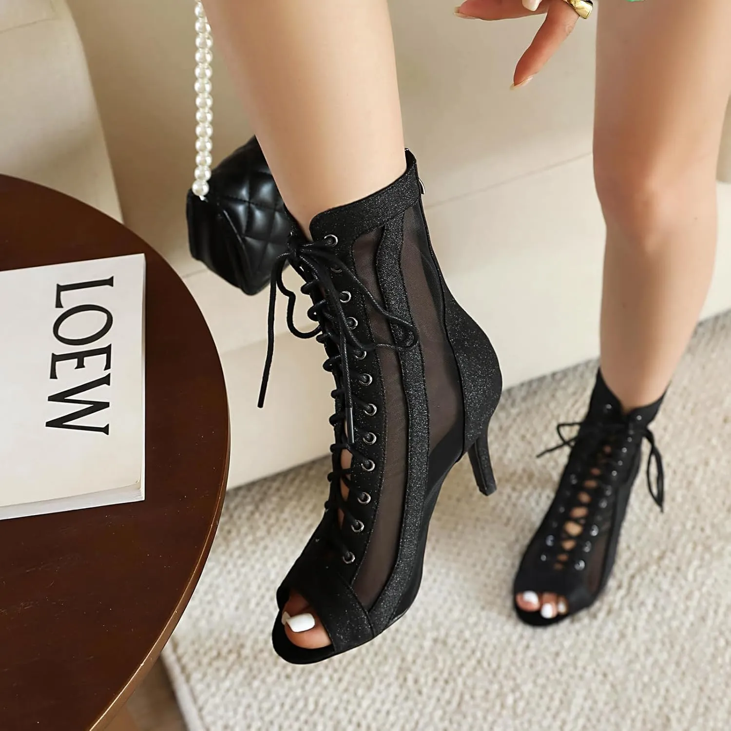 MRKEWUNEY Classic Womens Gladiator Booties Lace Up Stiletto Heels Booties