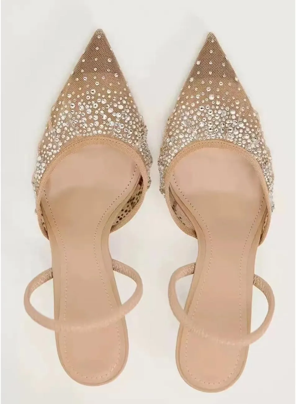 MRKEWUNEY Fashion Mesh Slingback Pumps Shoes for Women Ankle Strap Pointed Toe Pumps
