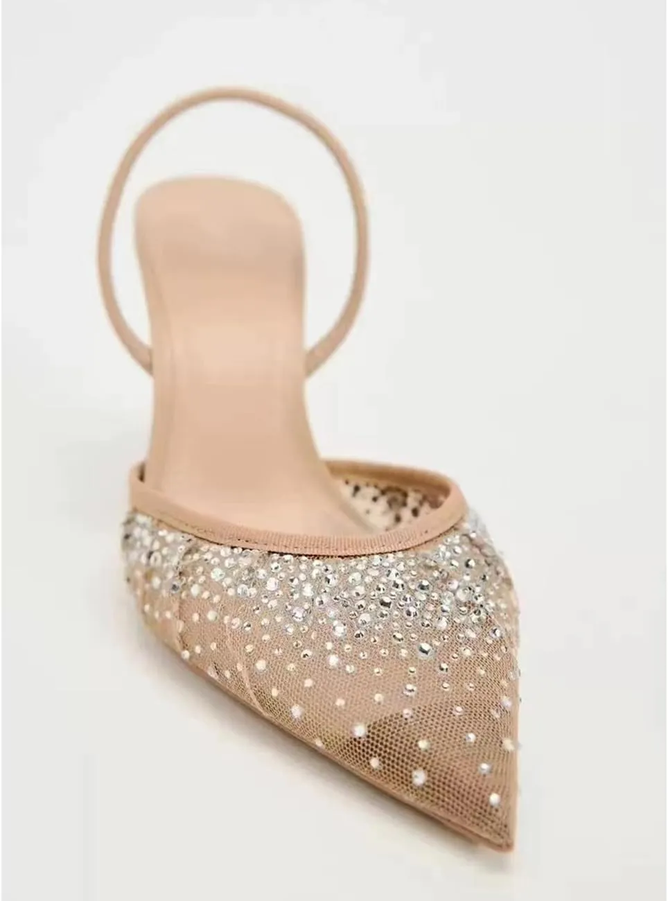 MRKEWUNEY Fashion Mesh Slingback Pumps Shoes for Women Ankle Strap Pointed Toe Pumps