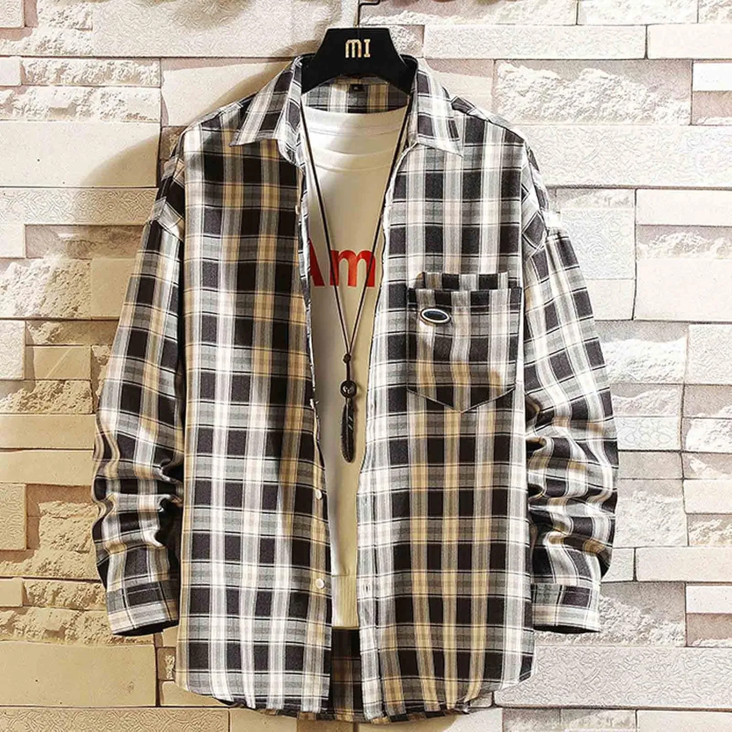 Muscularfit Casual Shirts for Men 2023 Fashion Outdoor Work Long Sleeve Button Down Tshirts Regular Fit Plaid Shirt Going Out