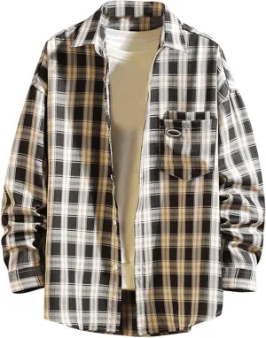 Muscularfit Casual Shirts for Men 2023 Fashion Outdoor Work Long Sleeve Button Down Tshirts Regular Fit Plaid Shirt Going Out