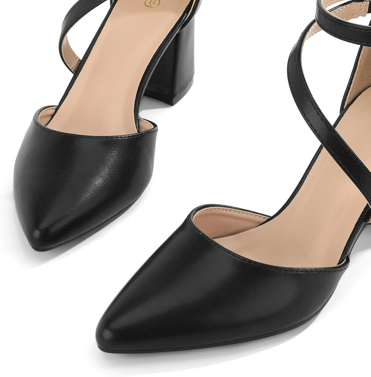 mysoft Women's Pumps Low Chunky Block Heels Pointed Toe Ankle Strap Across Instep Strap Party Wedding Dress Shoes