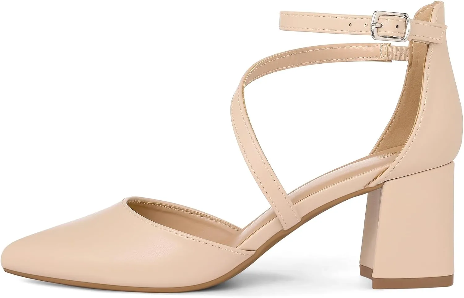 mysoft Women's Pumps Low Chunky Block Heels Pointed Toe Ankle Strap Across Instep Strap Party Wedding Dress Shoes