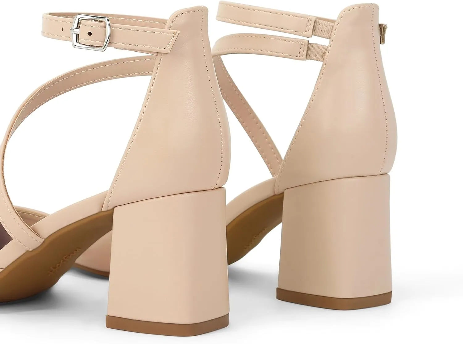 mysoft Women's Pumps Low Chunky Block Heels Pointed Toe Ankle Strap Across Instep Strap Party Wedding Dress Shoes