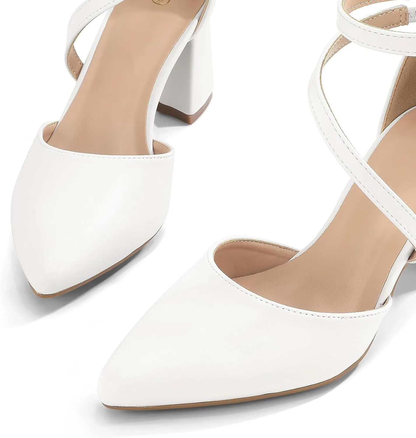 mysoft Women's Pumps Low Chunky Block Heels Pointed Toe Ankle Strap Across Instep Strap Party Wedding Dress Shoes