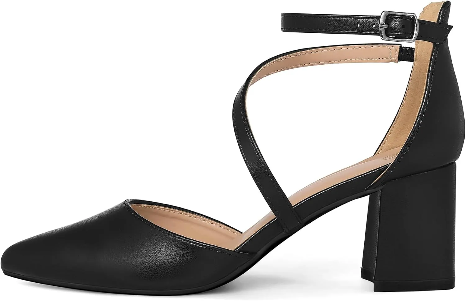 mysoft Women's Pumps Low Chunky Block Heels Pointed Toe Ankle Strap Across Instep Strap Party Wedding Dress Shoes