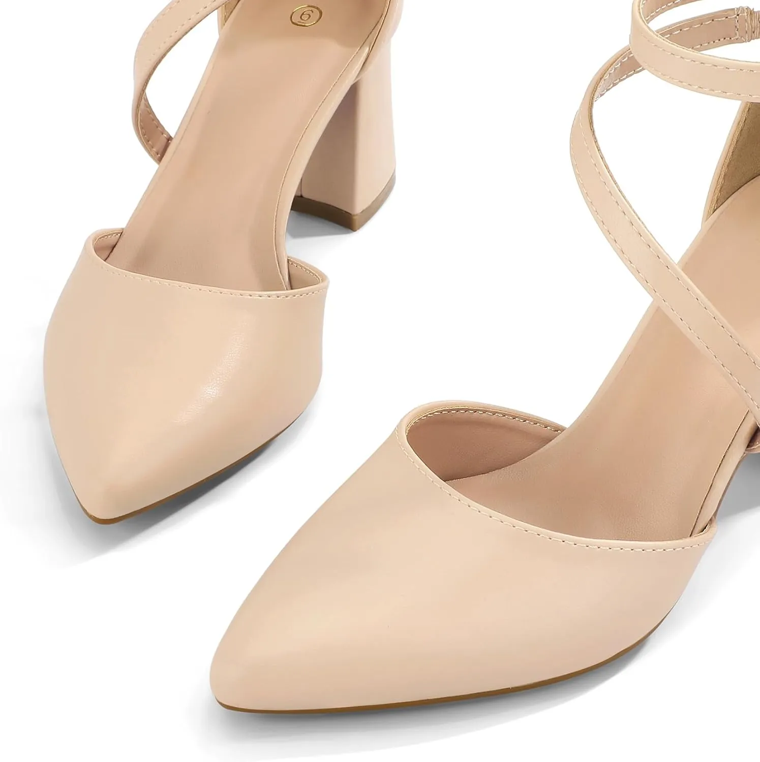 mysoft Women's Pumps Low Chunky Block Heels Pointed Toe Ankle Strap Across Instep Strap Party Wedding Dress Shoes