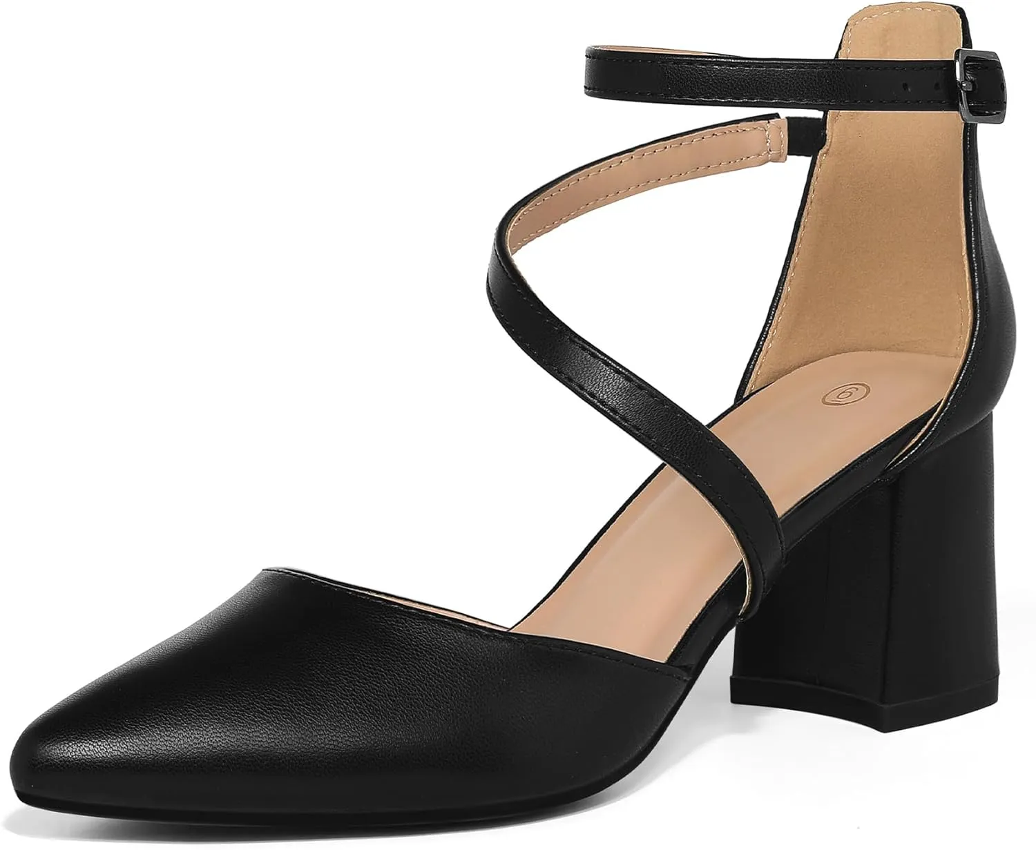 mysoft Women's Pumps Low Chunky Block Heels Pointed Toe Ankle Strap Across Instep Strap Party Wedding Dress Shoes