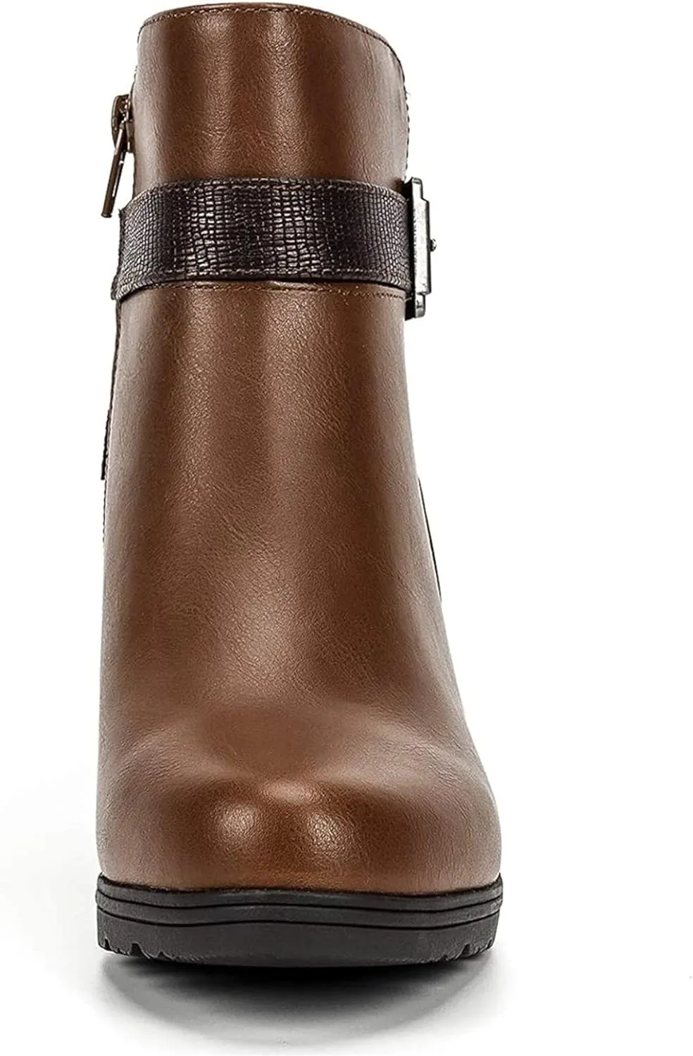 mysoft Women's Zipper Booties Chunky Stacked Heel Ankle Boots Buckle Strap Ankle