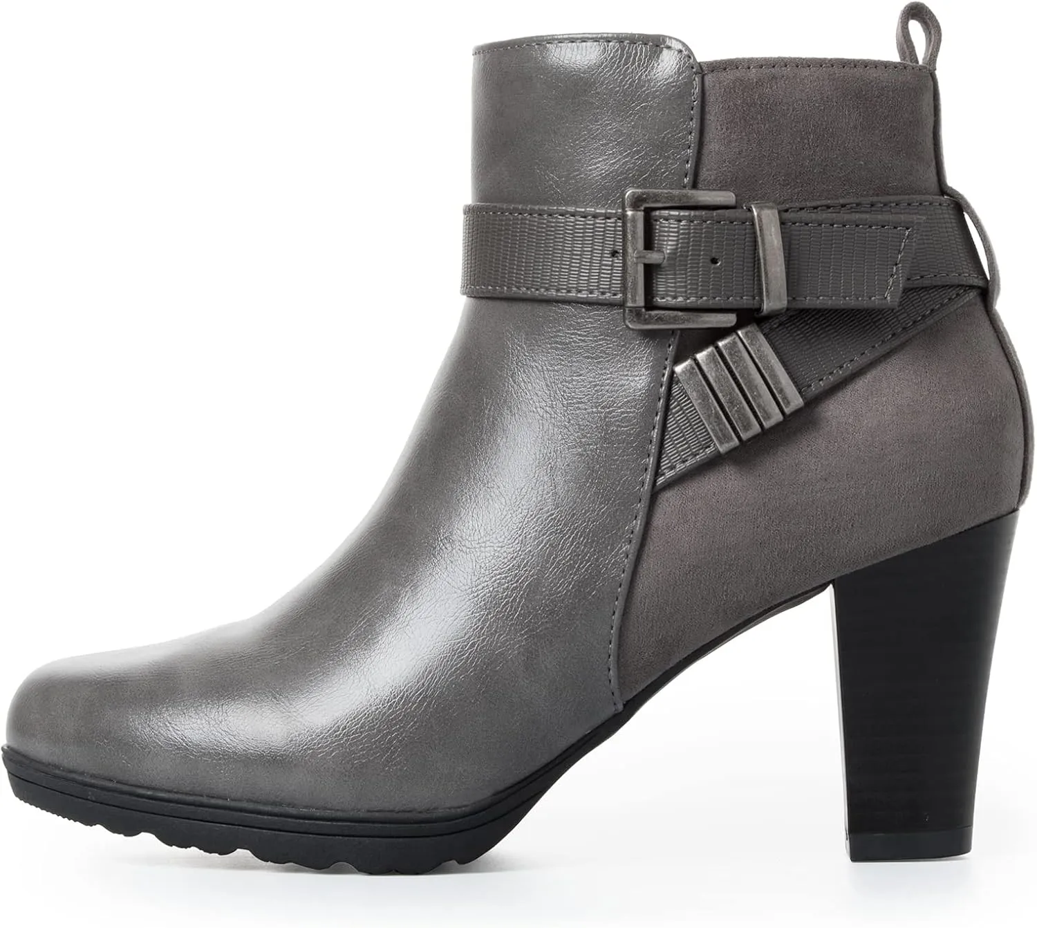 mysoft Women's Zipper Booties Chunky Stacked Heel Ankle Boots Buckle Strap Ankle