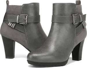 mysoft Women's Zipper Booties Chunky Stacked Heel Ankle Boots Buckle Strap Ankle