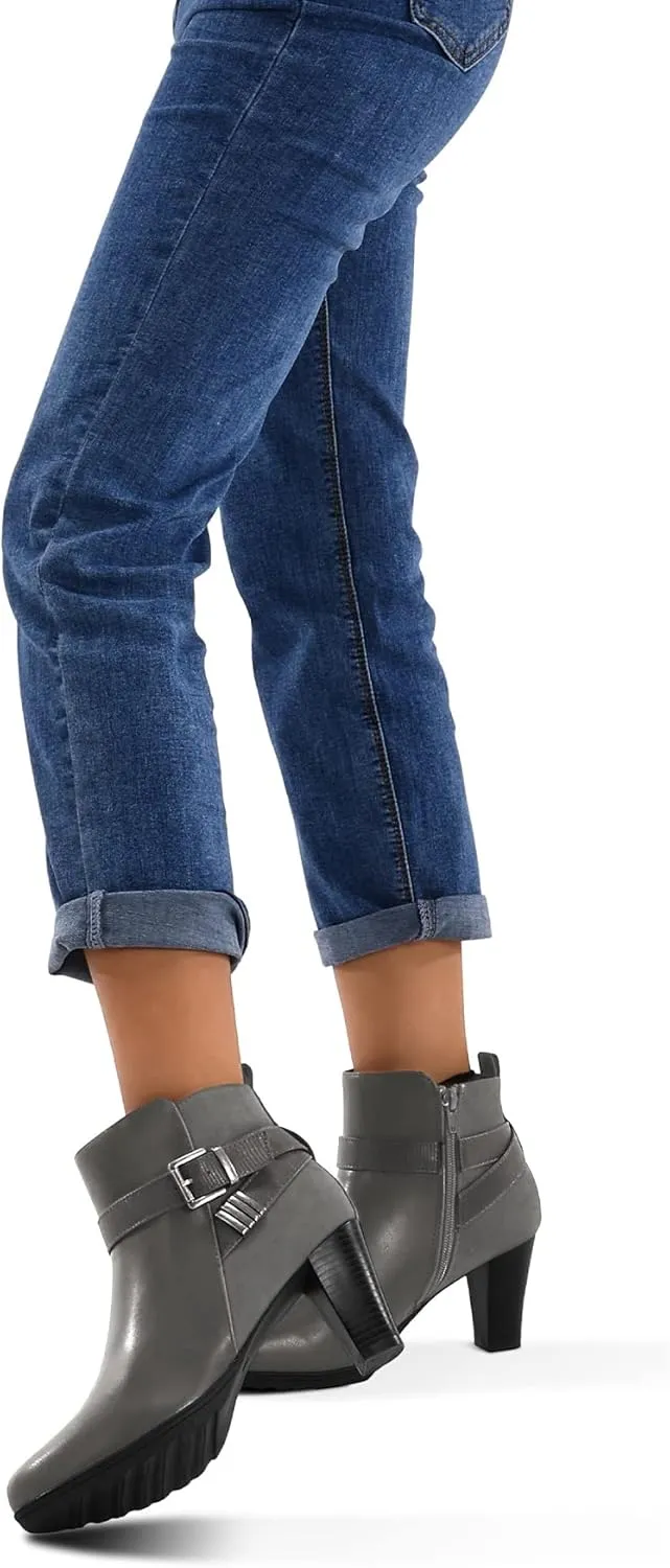 mysoft Women's Zipper Booties Chunky Stacked Heel Ankle Boots Buckle Strap Ankle