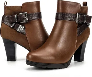 mysoft Women's Zipper Booties Chunky Stacked Heel Ankle Boots Buckle Strap Ankle