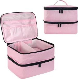 Nail Polish Storage Bag, Nail Lamp Case Nail Polish Carrying Case Holds 30 Bottles (15ml/0.5 fl.oz) Nail Kit Organizer Nail Supplies Storage Box with Manicure Tools Storage Sections(Pink)