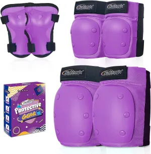 Nattork Knee Pads, Elbow Pads&Wrist Guards for Kids Youth Adults, 6 in 1 Protective Gear Set for Skateboard, Roller Skate, Inline Skates, Cycling and Scooter Boys Girls Age 3-15