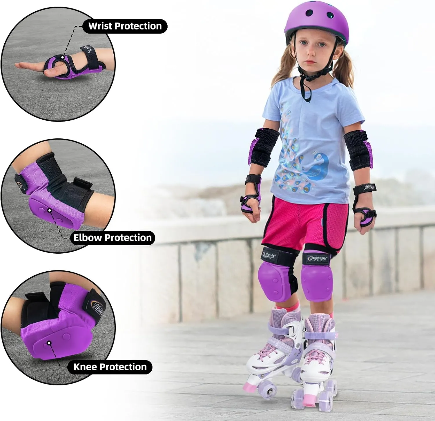Nattork Knee Pads, Elbow Pads&Wrist Guards for Kids Youth Adults, 6 in 1 Protective Gear Set for Skateboard, Roller Skate, Inline Skates, Cycling and Scooter Boys Girls Age 3-15