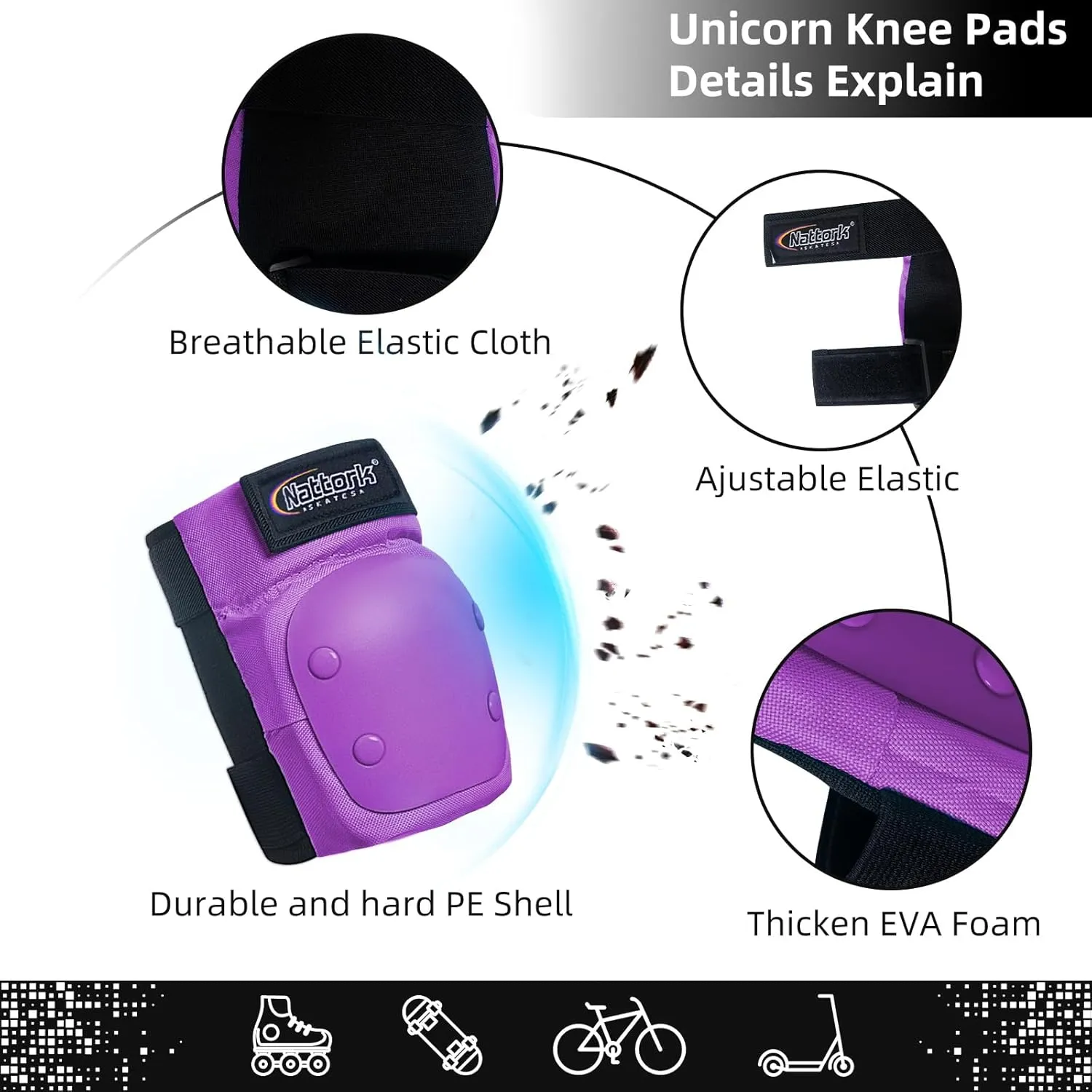 Nattork Knee Pads, Elbow Pads&Wrist Guards for Kids Youth Adults, 6 in 1 Protective Gear Set for Skateboard, Roller Skate, Inline Skates, Cycling and Scooter Boys Girls Age 3-15