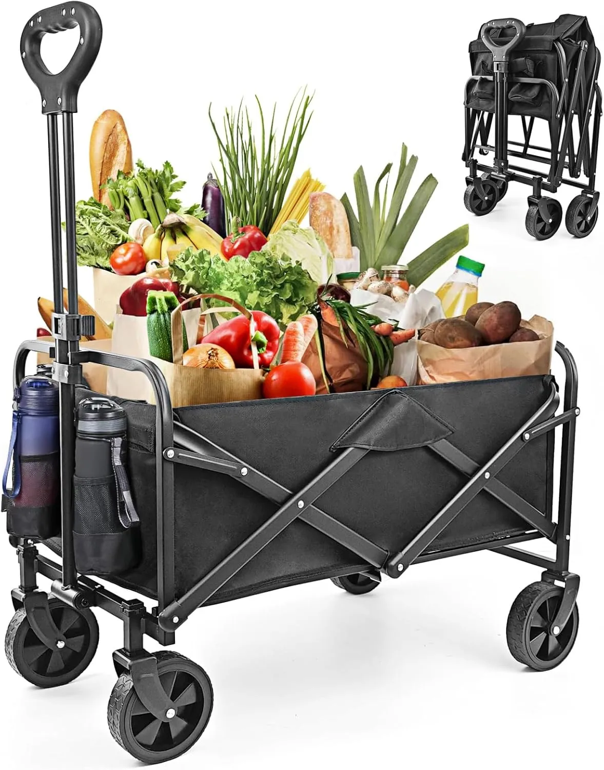 NEOTEC Collapsible-Folding-Wagon - Wagon Cart Heavy Duty Foldable Outdoor Utility with Silent Universal Wheels, Adjustable Handle for Camping