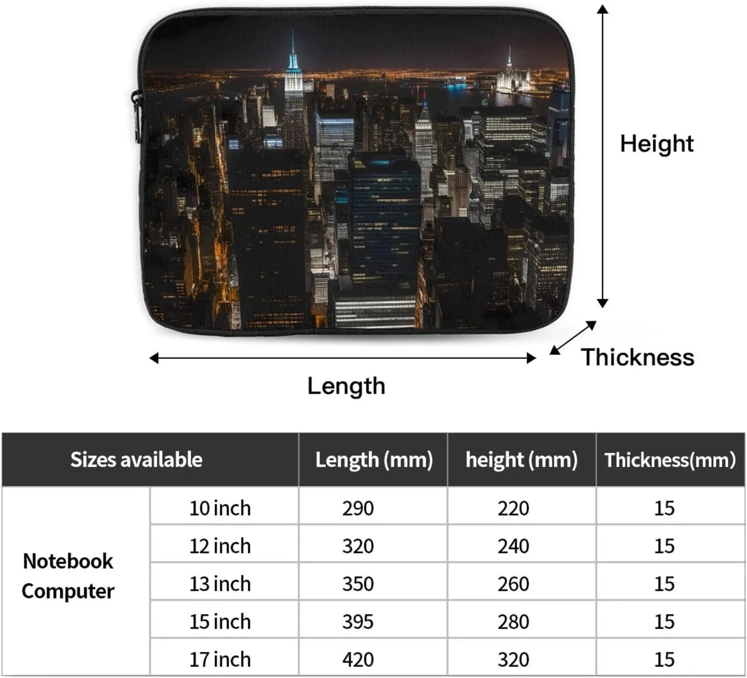 New York Night View Pattern Shockproof Portable Laptop 17 inch Sleeve Bag for Men and Women - Ideal for Business Travel, School, and Daily Use