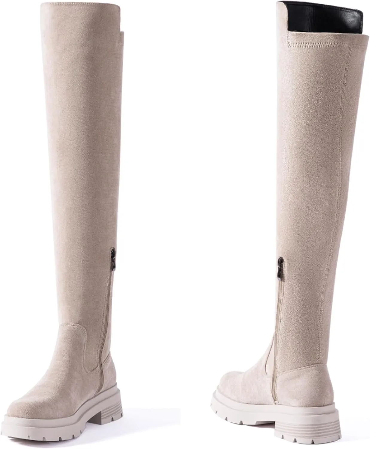 N.N.G Women Over the Knee Boots Thigh High Suede Black Block Low 2 Inch Heel Chunky Above Knee Winter Pointed toe