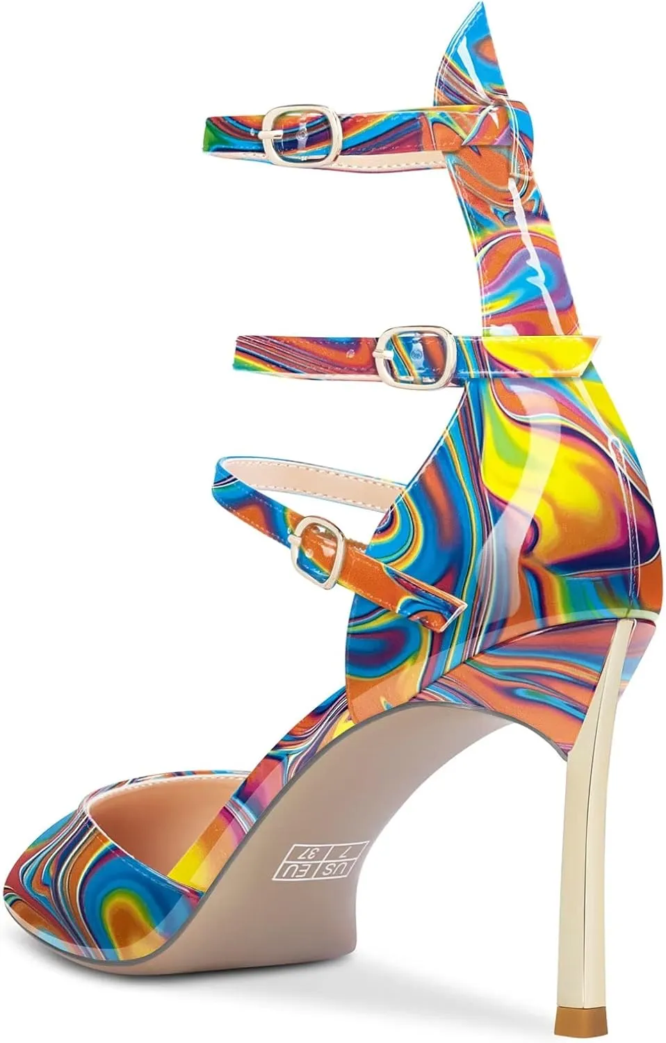 NobleOnly Women High Heel Pointed Toe Two-Piece Ankle Strap Pumps Buckle Prom Casual Sexy Dress Shoes 3.3 Inches Heels