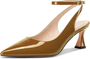 NobleOnly Womens Close Pointed Toe Ankle Strap Kitten Heels Slingback Dress Wedding Casual Pumps 2.4 Inches Heels