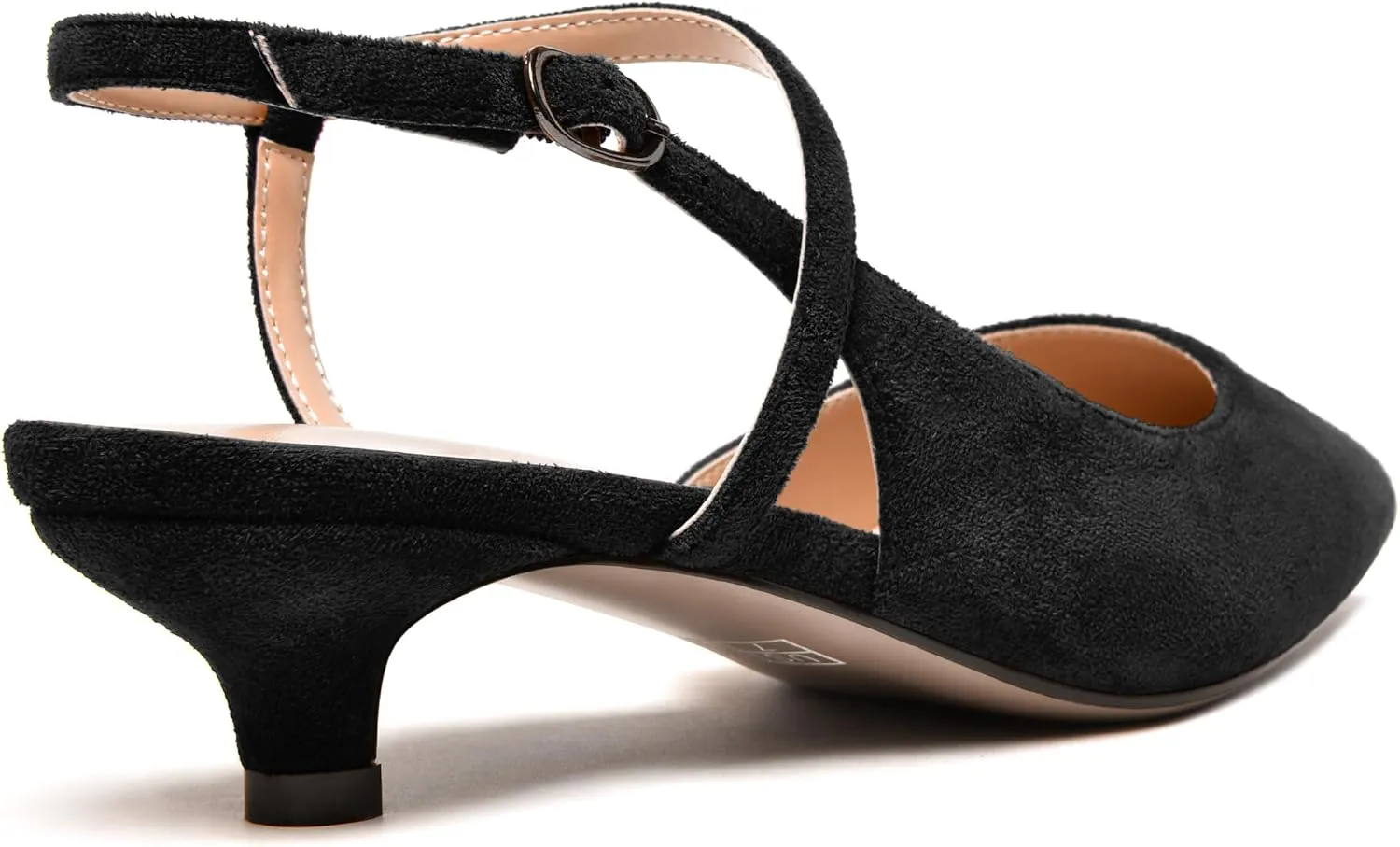 NUMALEO Womens Dress Suede Fashion Ankle Strap Pointed Toe Wedding Buckle Kitten Low Heel Pumps Shoes 1.5 Inch