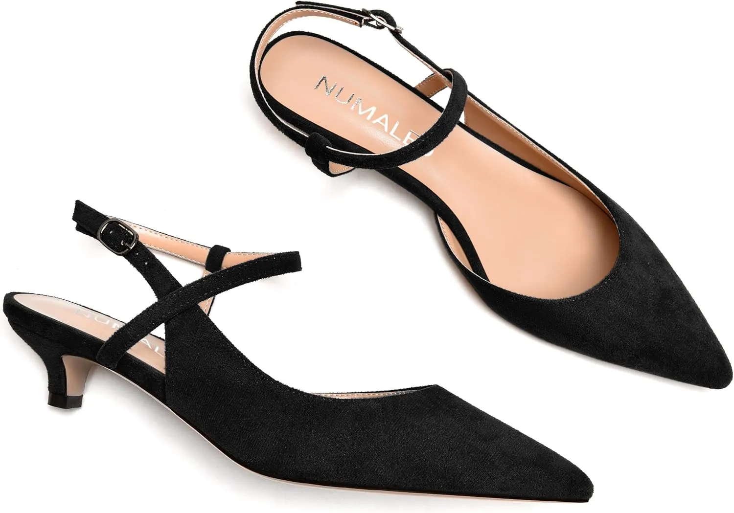 NUMALEO Womens Dress Suede Fashion Ankle Strap Pointed Toe Wedding Buckle Kitten Low Heel Pumps Shoes 1.5 Inch