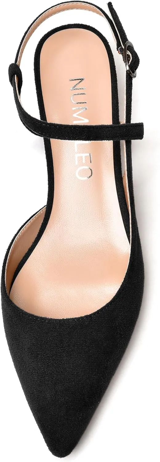NUMALEO Womens Dress Suede Fashion Ankle Strap Pointed Toe Wedding Buckle Kitten Low Heel Pumps Shoes 1.5 Inch