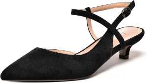NUMALEO Womens Dress Suede Fashion Ankle Strap Pointed Toe Wedding Buckle Kitten Low Heel Pumps Shoes 1.5 Inch