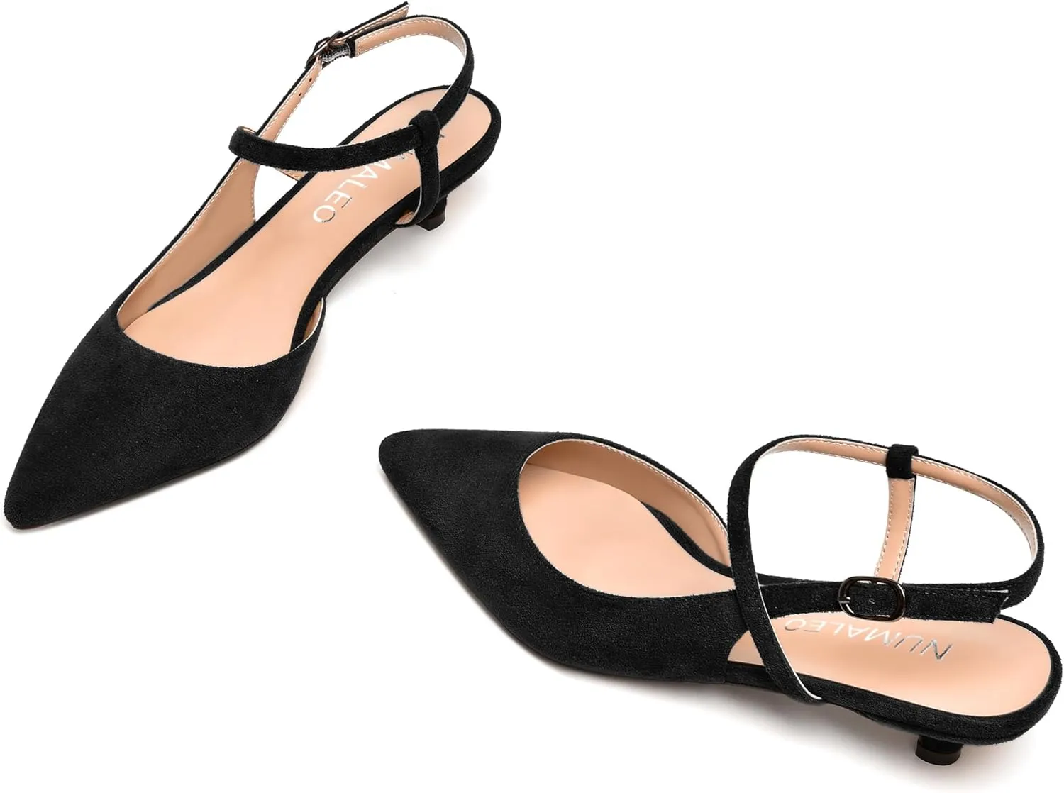 NUMALEO Womens Dress Suede Fashion Ankle Strap Pointed Toe Wedding Buckle Kitten Low Heel Pumps Shoes 1.5 Inch