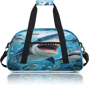 Ocean Shark Small Gym Bag 18 inch Carry On Duffel Bag for Weekender Travel Sports Workout Yoga Gymnastics Dance Ballet