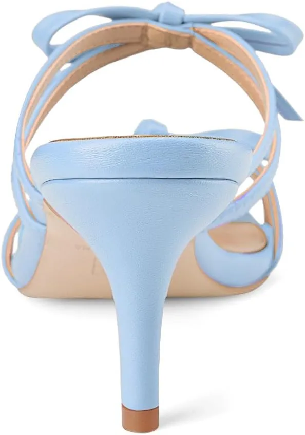 Oh Mispares Black Heels with Bow for Women Cute Sandals Round Open Toe Strappy Heeled Mules 2 Inch Elegant Heeled Stiletto Slides for Wedding Party Prom