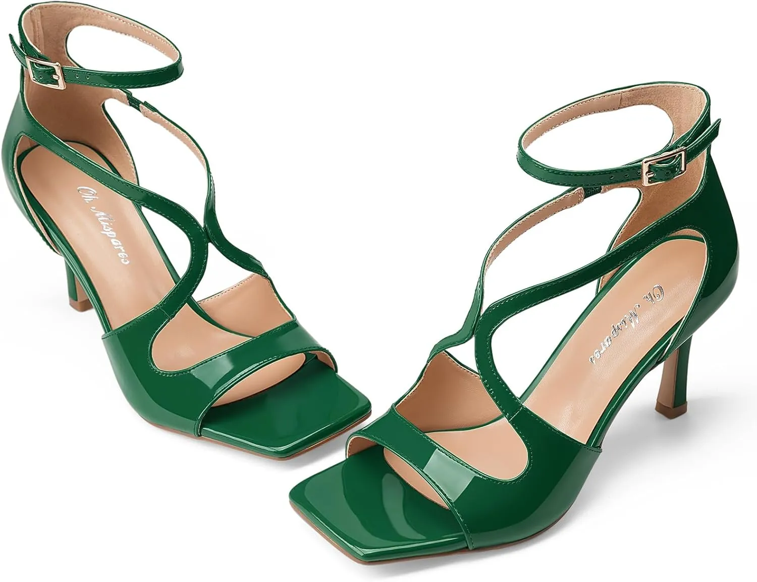 Oh Mispares Women’s Stiletto Heel Sandals Square Open Toe Strappy High Heels Ankle Strap Buckle 3.5 Inch Summer Dress Shoes for Party Wedding Prom