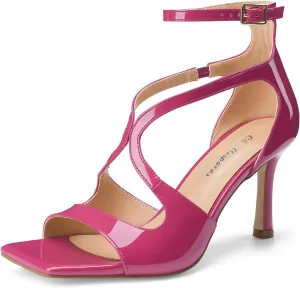 Oh Mispares Women’s Stiletto Heel Sandals Square Open Toe Strappy High Heels Ankle Strap Buckle 3.5 Inch Summer Dress Shoes for Party Wedding Prom